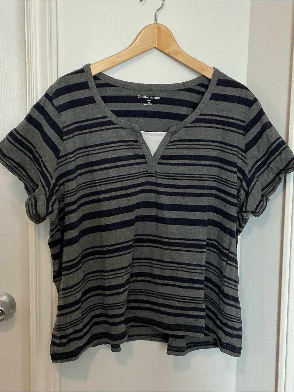 Croft & Barrow 3X Grey & Navy Striped Short-Sleeve T